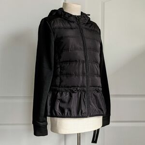BCBGMaxAzria Jacket Puffer Hooded Zip Front Lightweight Fitted Black M NWT